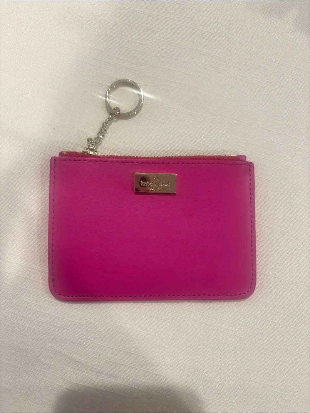 Kate Spade Pink Leather Zip Card Case Keychain